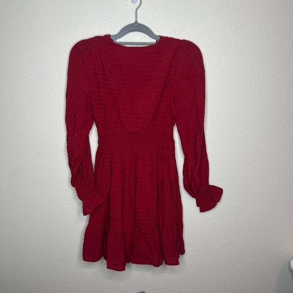 NWT Lulus Pretty Charming Wine Red Striped Red Ling Sleeve Mini Dress XS - Picture 6 of 8
